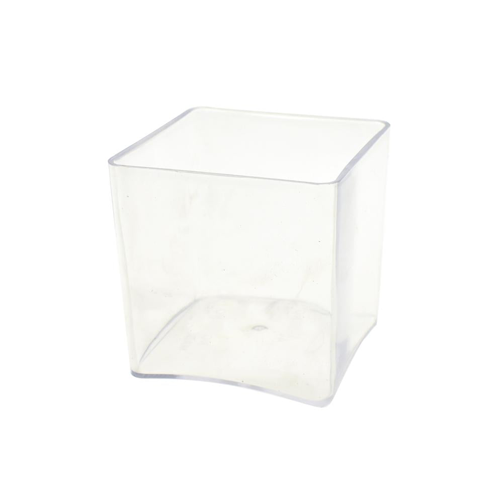 Clear Plastic Square Vase Display, 5-Inch x 5-Inch