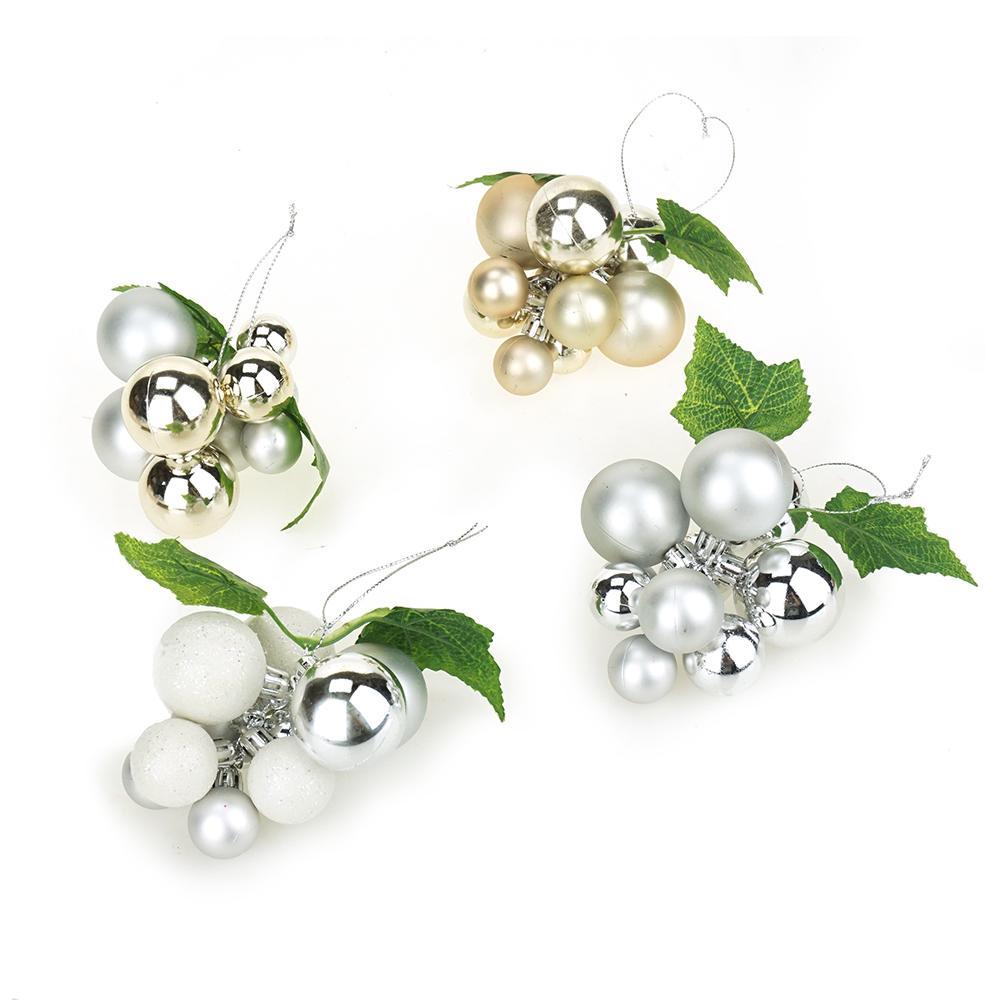 Metallic Grape Cluster Ball Ornaments, 3-1/2-Inch, 4-Piece