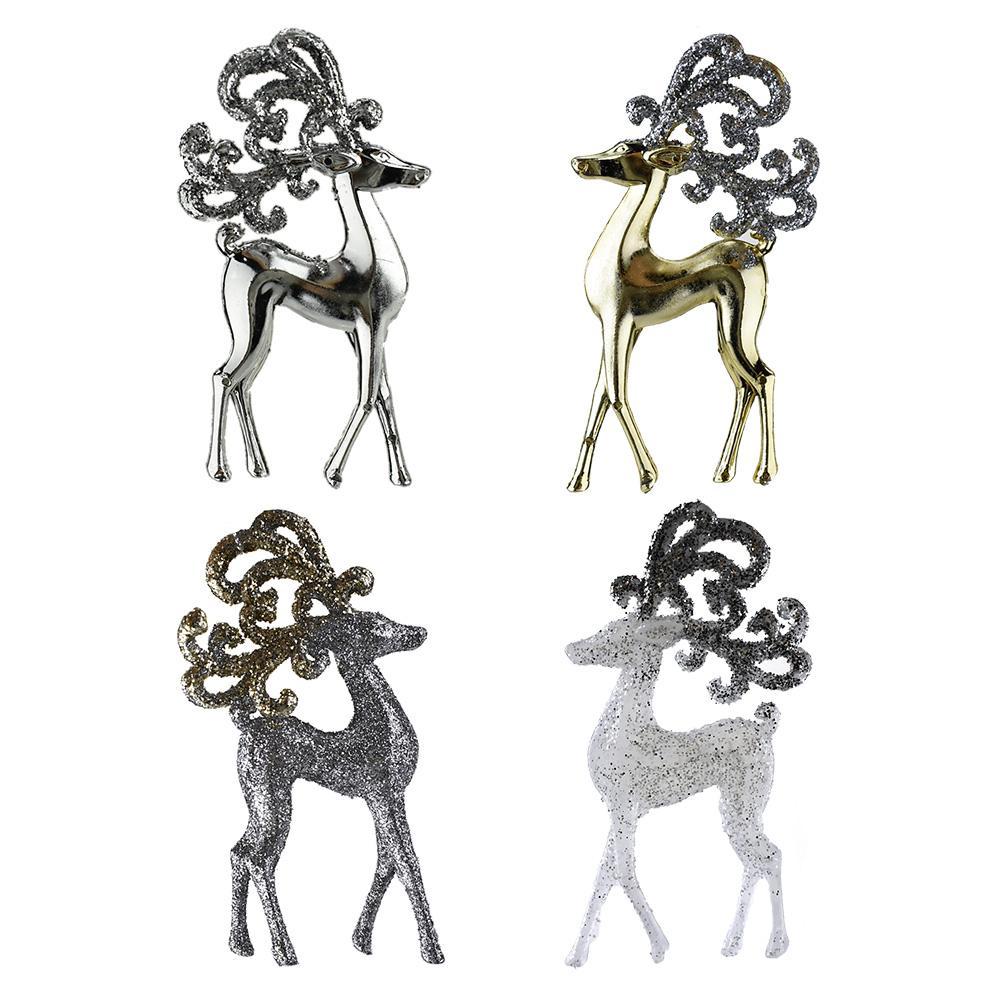 Christmas Shiny and Glitter Reindeer Ornaments, Silver/Gold/White, 5-1/2-Inch, 8-Piece