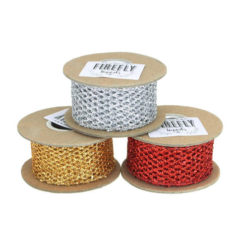 Metalllic Mesh Glitter Holiday Christmas Ribbon, 1-1/2-Inch, 5 Yards