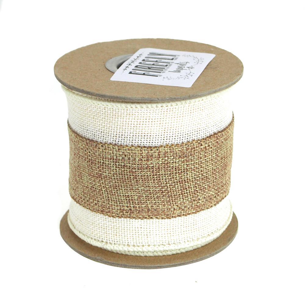 Faux Burlap with Natural Center Wired Edge Ribbon, 3-Inch, 5 Yards