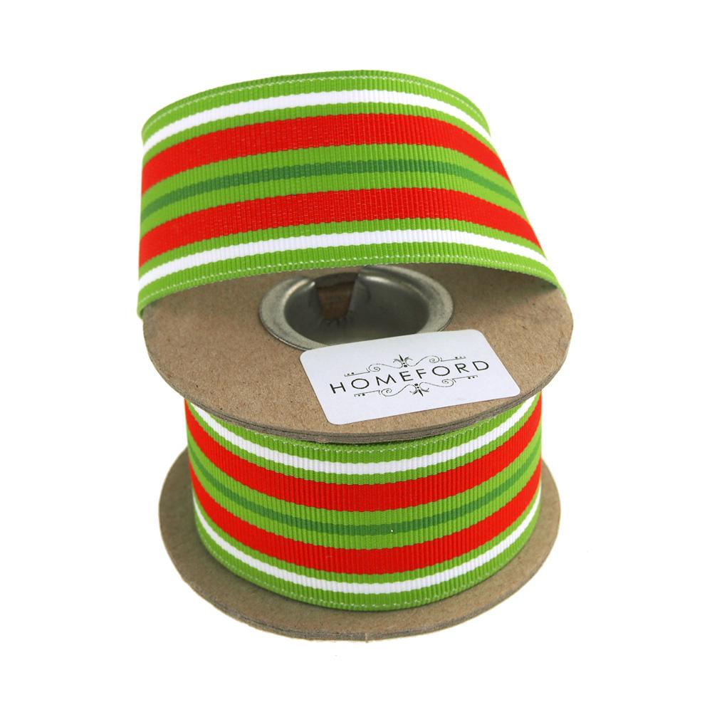 Multi Striped Wired Grosgrain Ribbon,  Red/Green, 1-1/2-Inch, 9 Yards