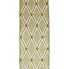 Glitter Diamond Faux Linen Wired Ribbon, 2-1/2-Inch, 10-Yard - Natural