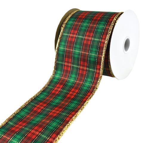 Tartan Plaid Gold Edge Wired Ribbon, 2-1/2-Inch, 10-Yard