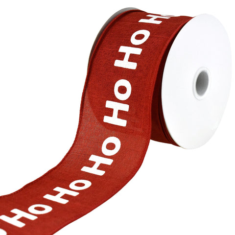 Christmas Ho Ho Ho Faux Linen Wired Ribbon, 2-1/2-inch, 10-yard