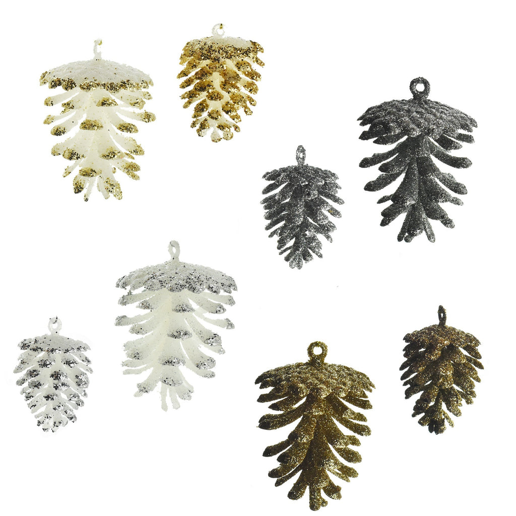 Glitter Pinecone Christmas Ornaments, Gold/Silver, Assorted Sizes, 28-Piece