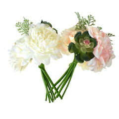 Silk Rose and Peony Bush with Succulents, 11-Inch