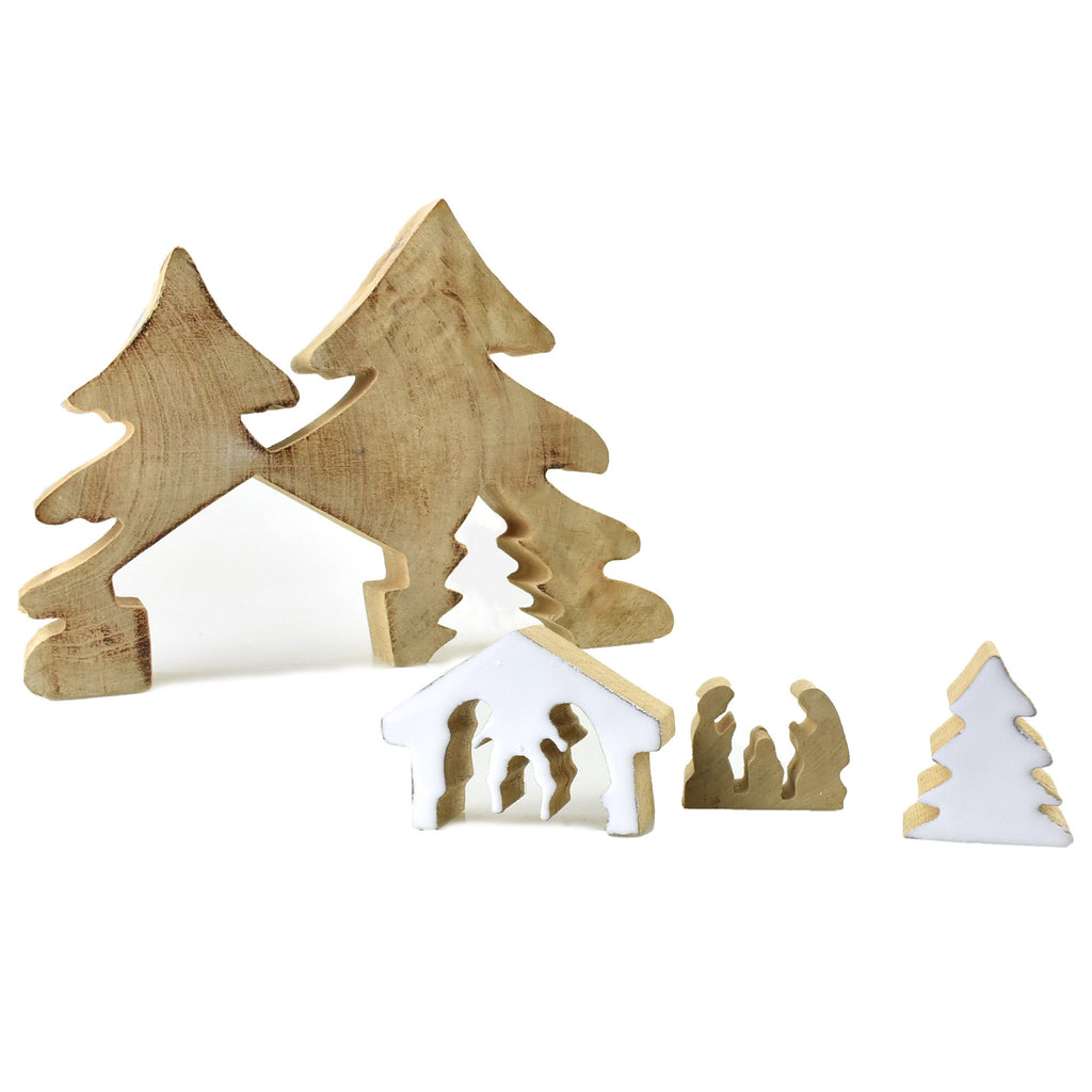 Wooden Christmas Trees and Nativity Puzzle, 8-3/8-Inch, 4-Piece