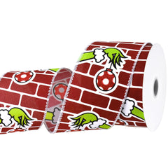 Christmas Monster Hand Brick Wall Wired Ribbon, 2-1/2-inch, 10-yard