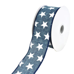 Stars Faux Linen Wired Ribbon, 1-1/2-Inch, 10-Yard