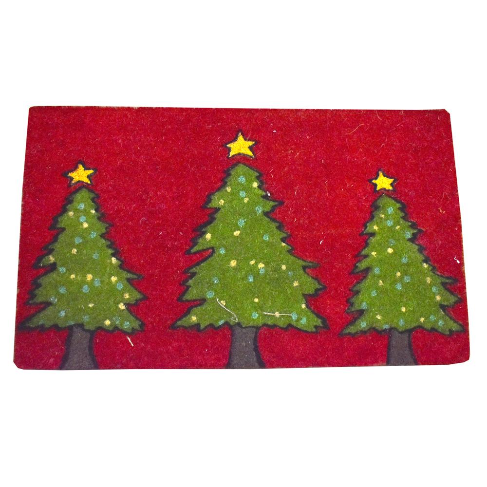 Three Pine Trees Christmas Coir Doormat, 29-1/2 x 18-Inch