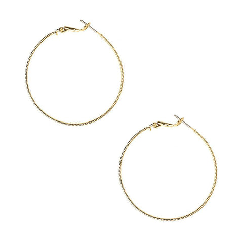 Textured Surgical Steel Gold Plated Hoop Earrings, 1-5/8-Inch