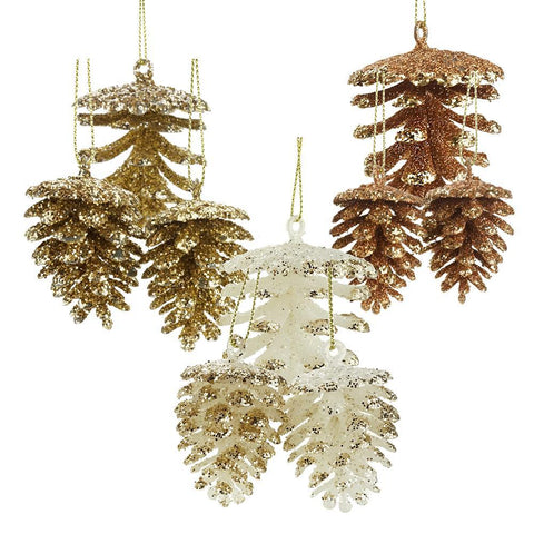 Glitter Frosted Pinecone Christmas Ornaments, 21-piece