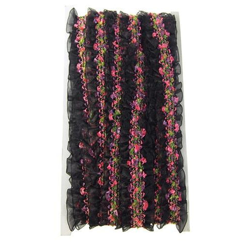 Organza Ruffled Floral Trim, 1-1/2-Inch, 10 Yards, Black