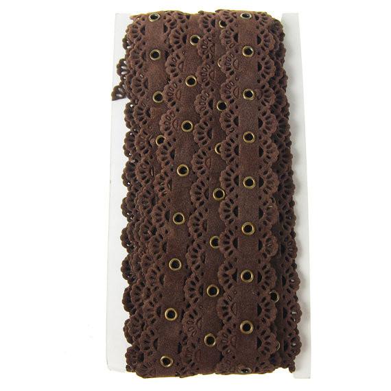 Suede Cut Eyelet Scalloped Edge with Grommet, 2-1/2-Inch, 10 Yards, Dark Brown