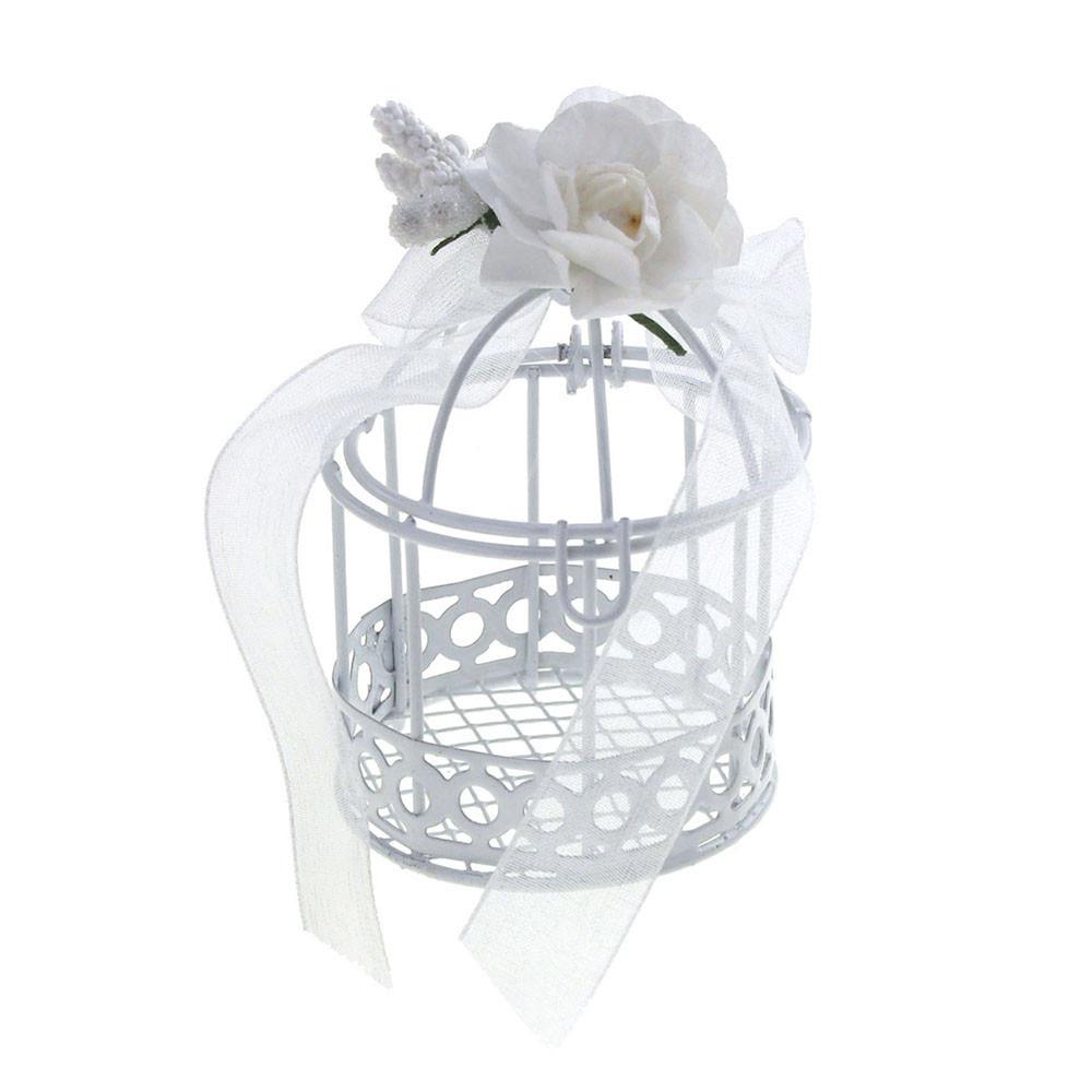 Mini Metal Birdcage with Flower Organza, White, 3-Inch, 12-Piece
