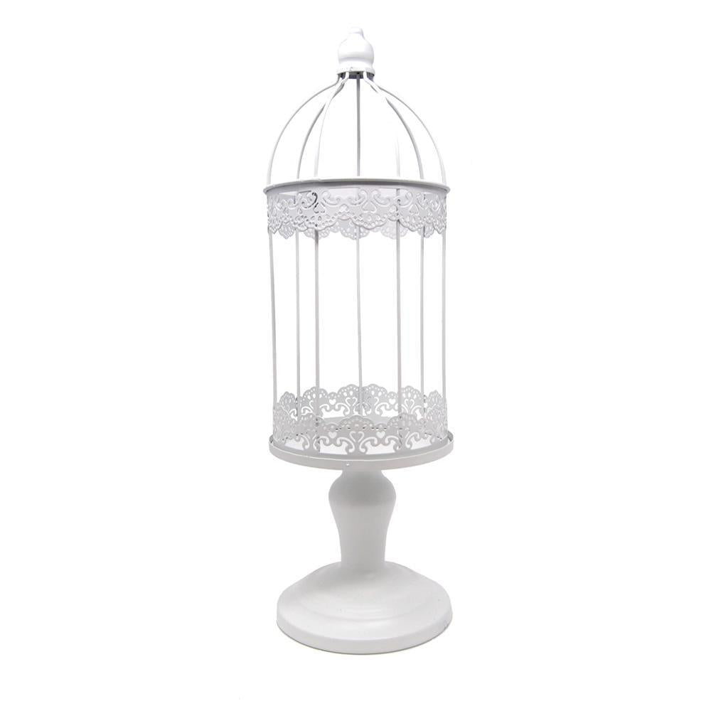 White Metal Wire Form Decorative Lantern, 17-1/2-Inch