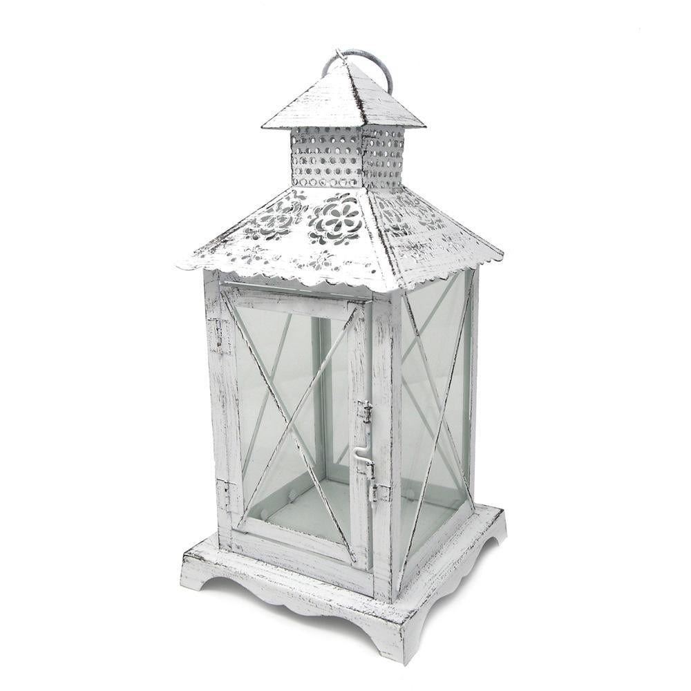 White Victorian Style Decorative Metal Lantern, 11-1/2-Inch