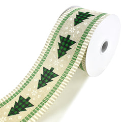 Plaid Christmas Tree Dash Edged Wired Ribbon, 2-1/2-Inch, 10-Yard