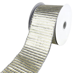 Christmas Shiny Metallic Woven Stripes Wired Ribbon, 2-1/2-Inch, 10-Yard