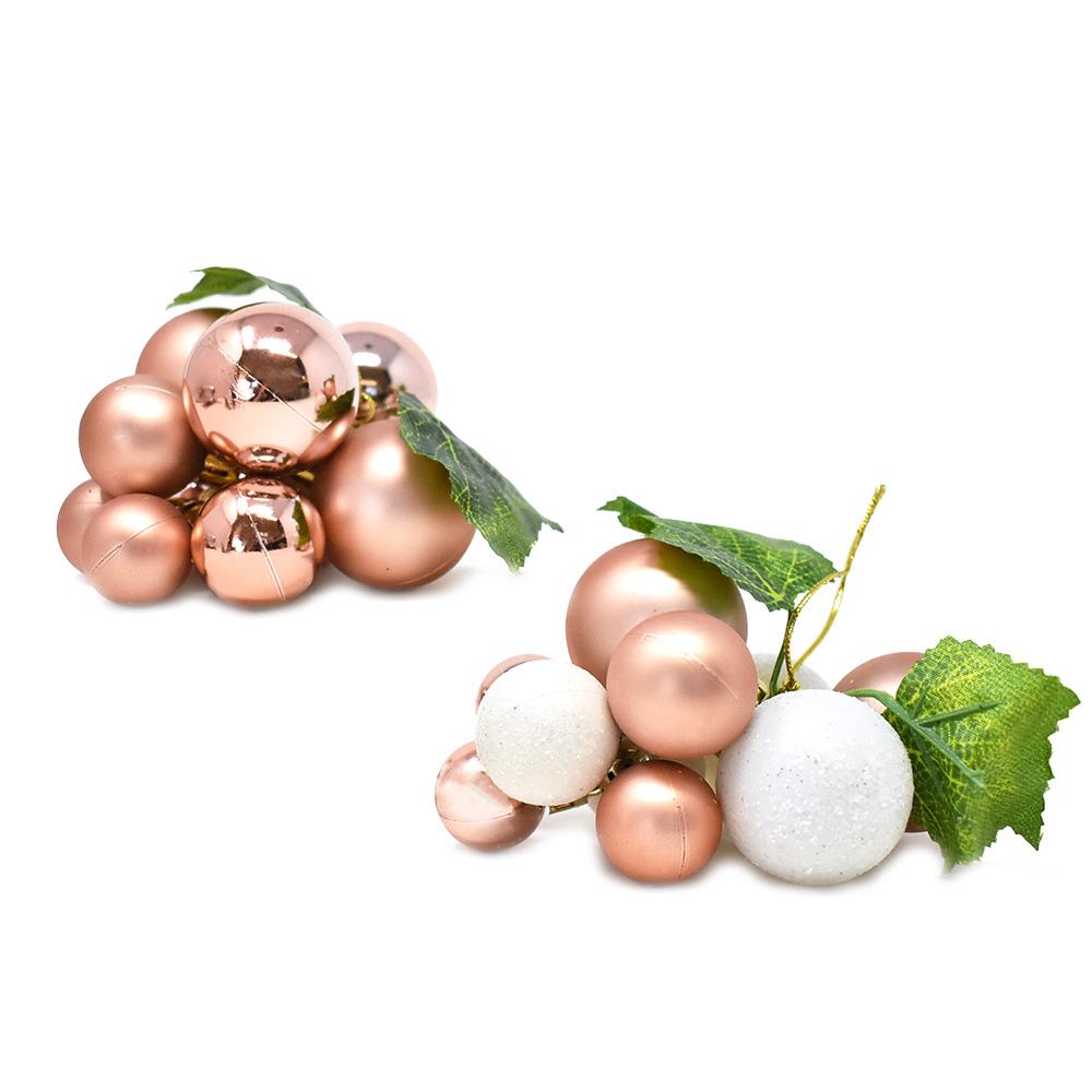 Matte and Metallic Grape Cluster Christmas Ornaments, Rose Gold, 4-Inch, 3-Piece