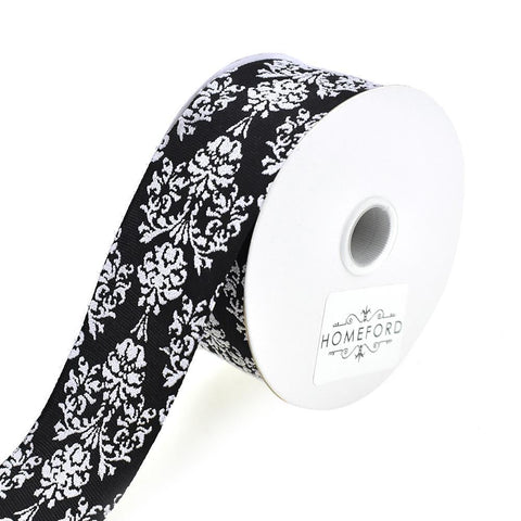 Baroque Floral Print Wired Ribbon, 1-1/2-Inch, 3-Yard