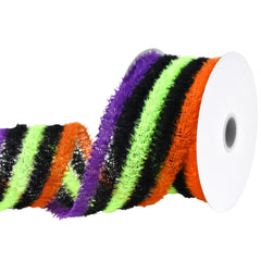 Halloween Fuzzy Stripes Wired Ribbon, 2-1/2-inch, 10-yard