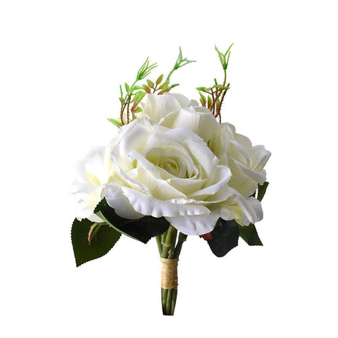 Artificial Rose Bouquet, White,11-Inch