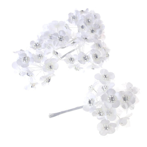 White Sheer Flower Pearl and Rhinestone Pick Spray, 3-1/2-Inch, 12-Count