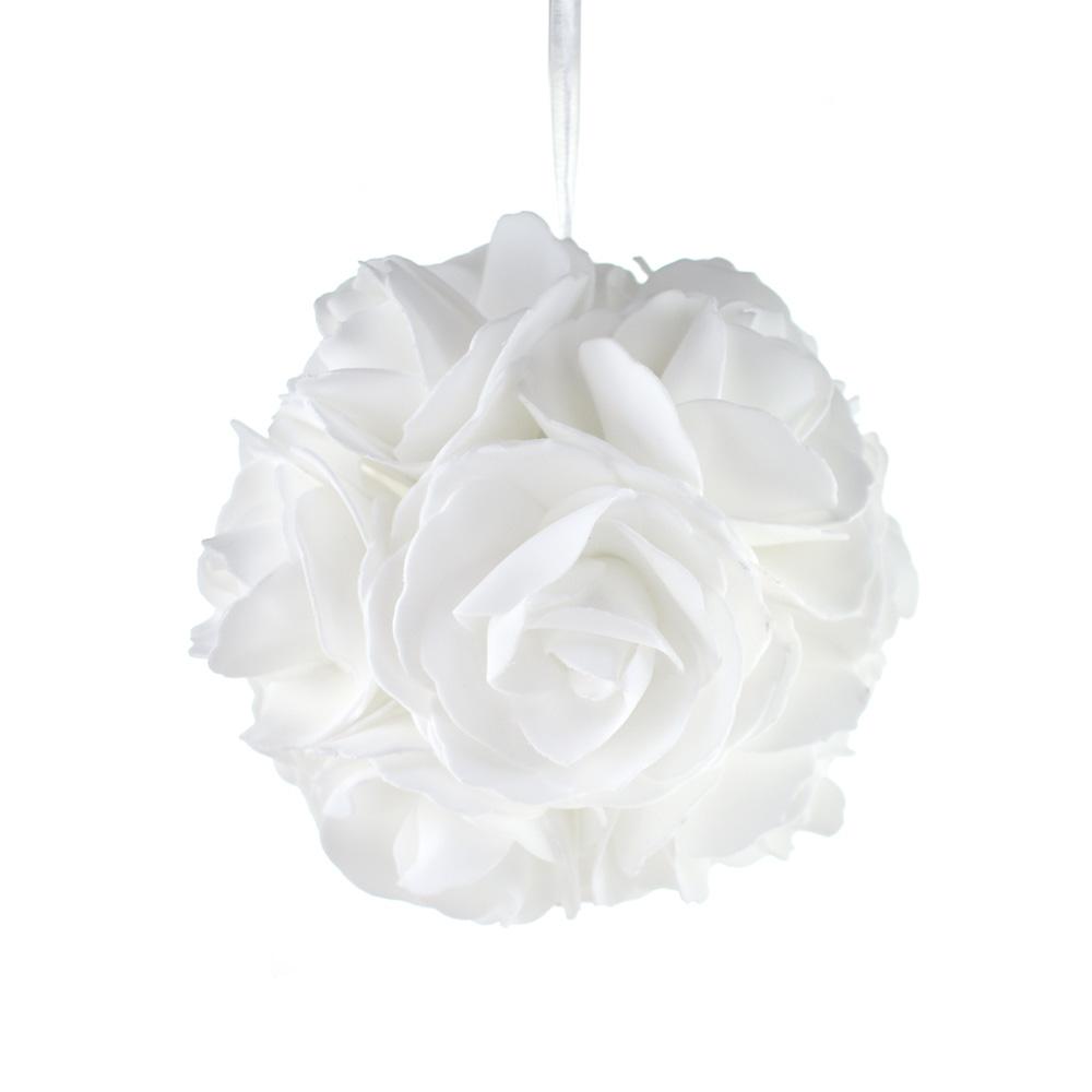 Soft Touch Rose Addie Ball Wedding Centerpiece, White, 6-Inch