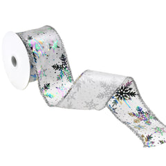 Christmas Holographic Snowflakes Tinsel Edge Wired Ribbon, 2-1/2-Inch, 10-Yard