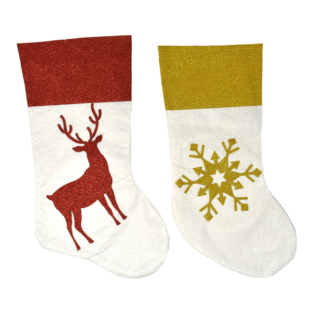 Christmas Glitter Reindeer and Snowflake Stockings, 17-Inch, 2-Piece