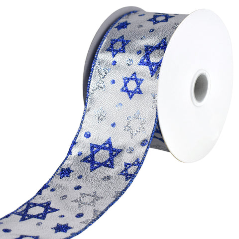 Metallic Star of David Hanukkah Wired Ribbon, 2-1/2-inch, 10-yard