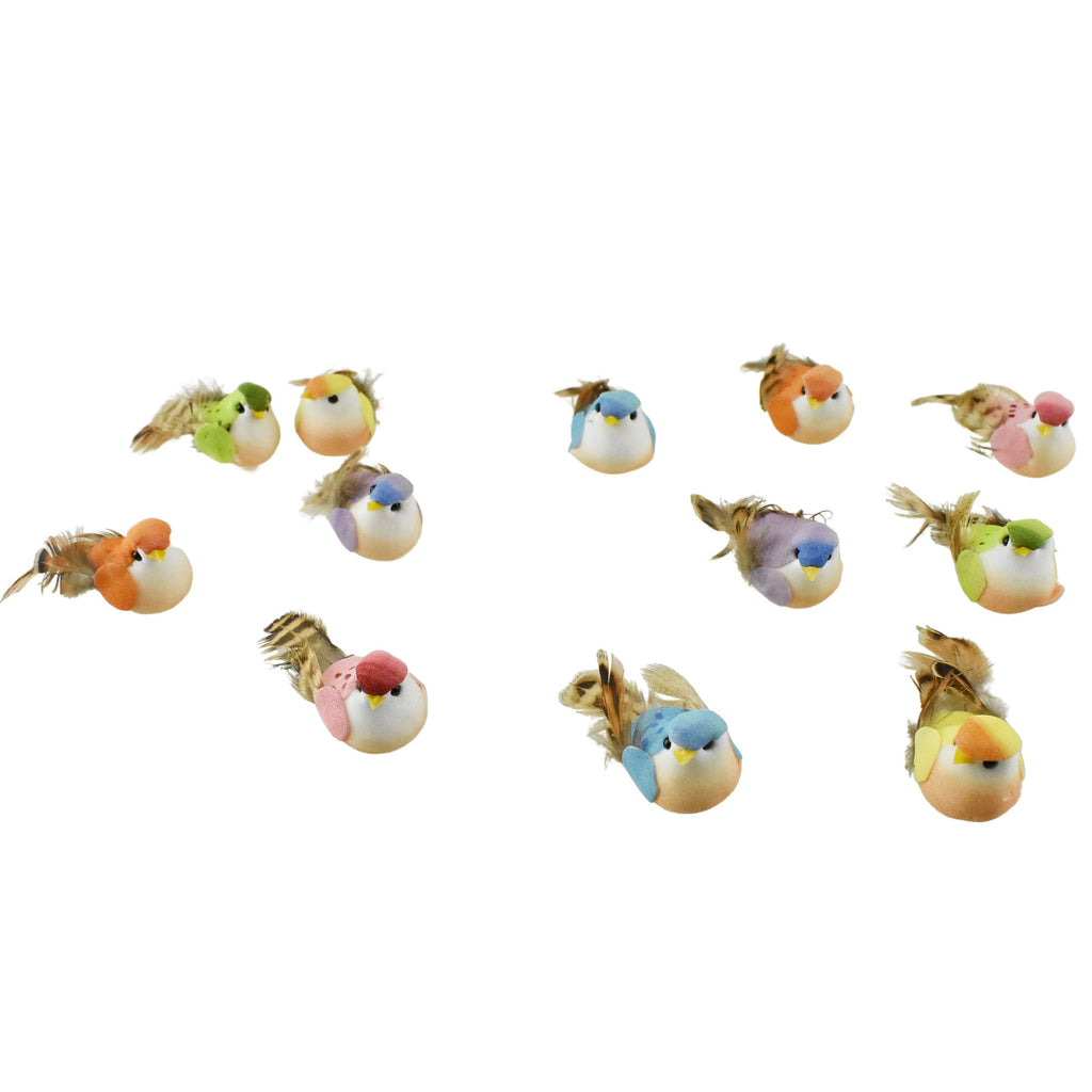 Assorted Mushroom Bird Figurines, 2-1/4-Inch, 12-Piece