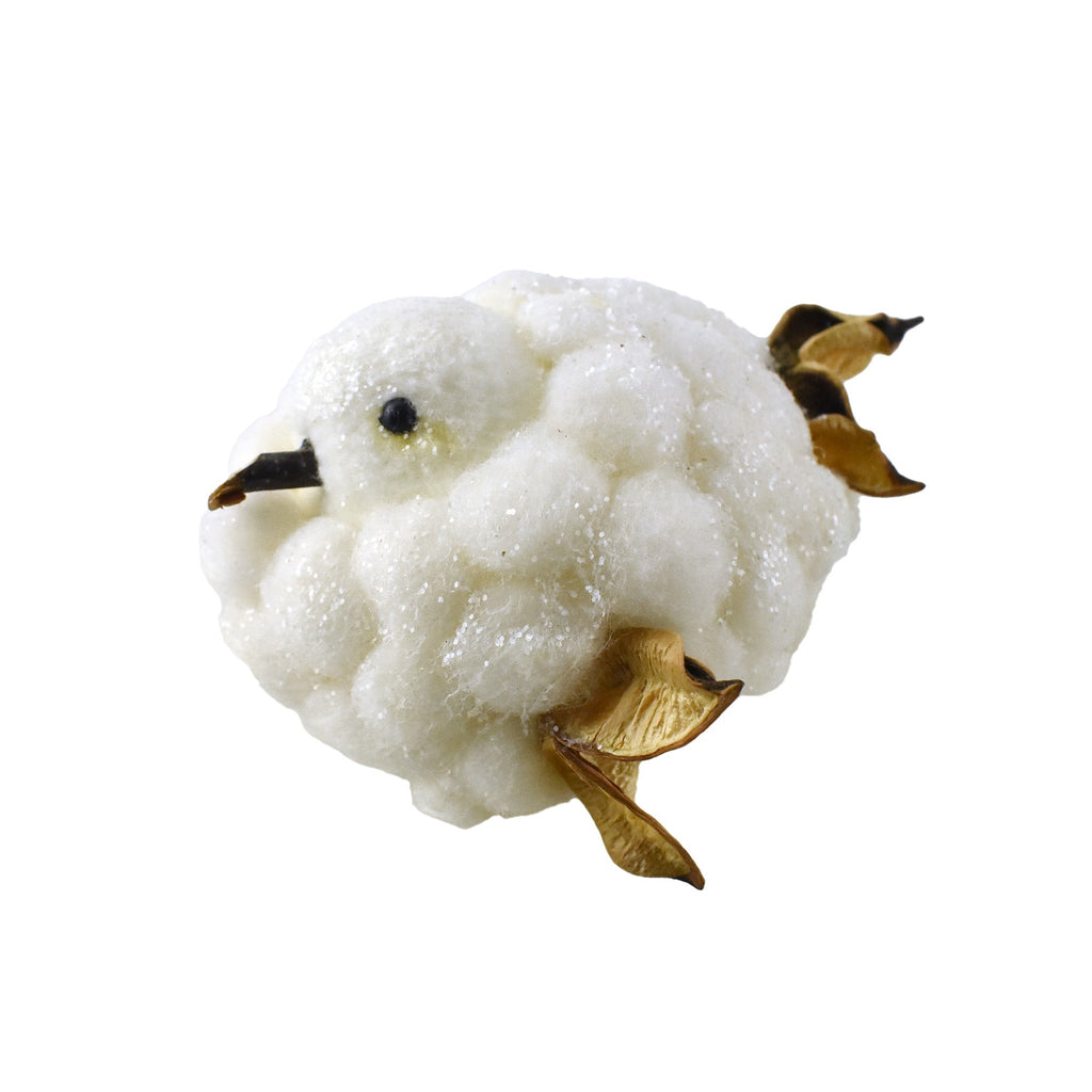Glittered Cotton Ball Bird Figure, 4-1/2-Inch