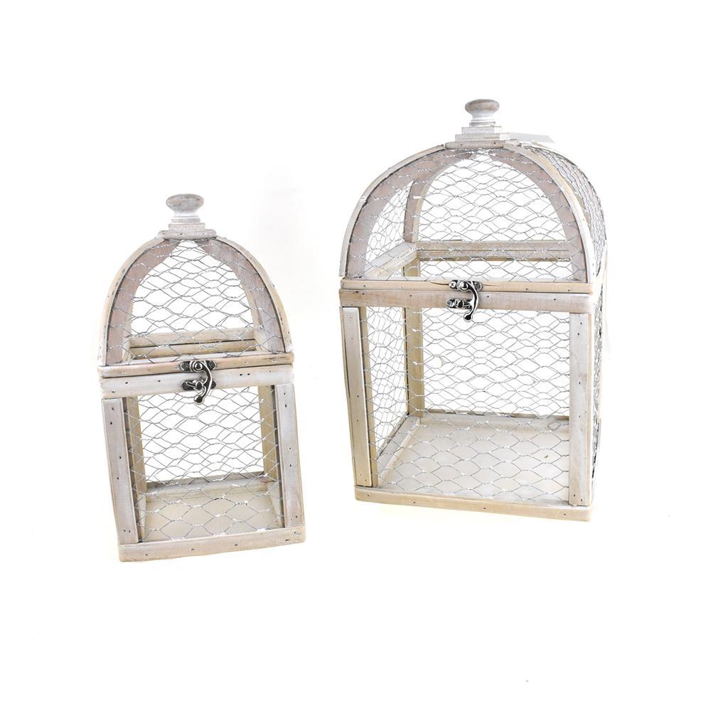 Chicken Wire Topiary Wood Cage Set, Antique White, 2-Piece