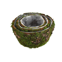 Faux Moss Covered Round Wooden Crates, 3-Piece