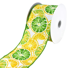 Printed Lemon Citrus Wired Ribbon, 10-yard