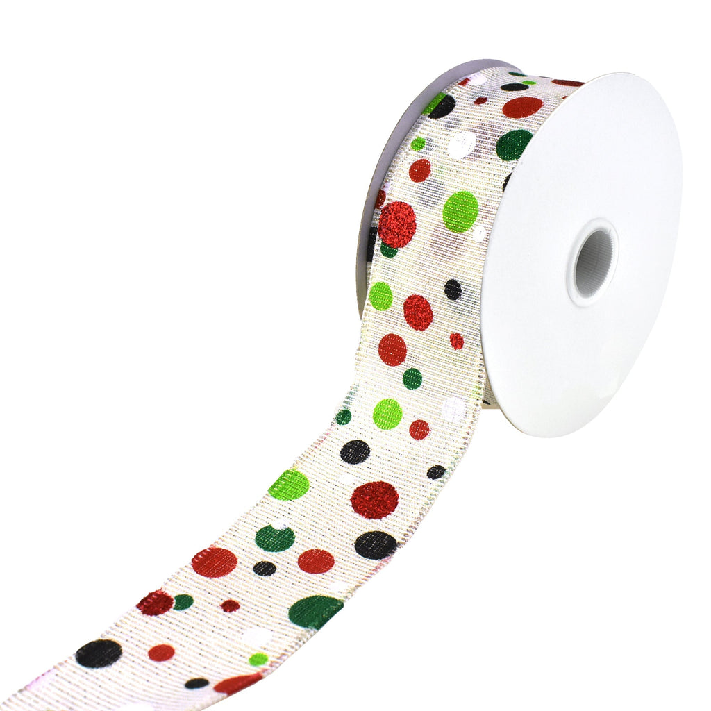 Metallic Christmas Dots Wired Ribbon, 1-1/2-Inch, 10-Yard