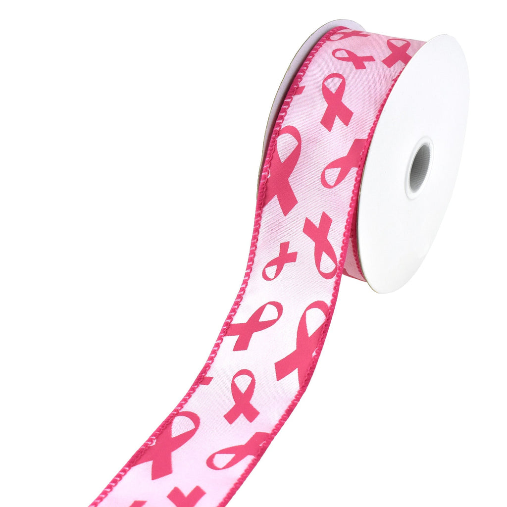 Breast Cancer Ribbon Symbols Wired Ribbon, 10-yard