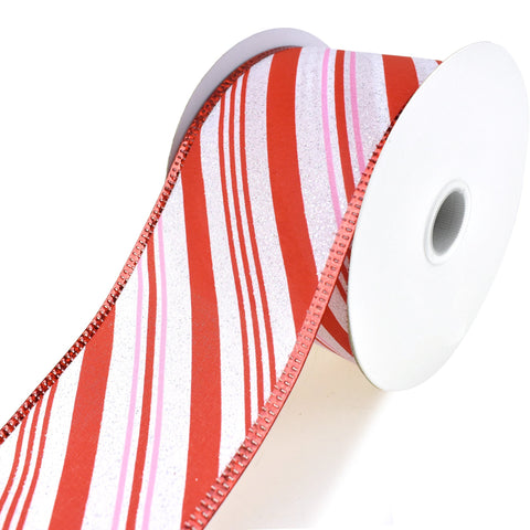 Christmas Glittered Candy Cane Stripes Wired Ribbon, 2-1/2-Inch, 10-Yard