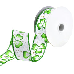 St. Patrick's Watercolor Shamrocks Wired Ribbon, 1-1/2-inch, 10-yard