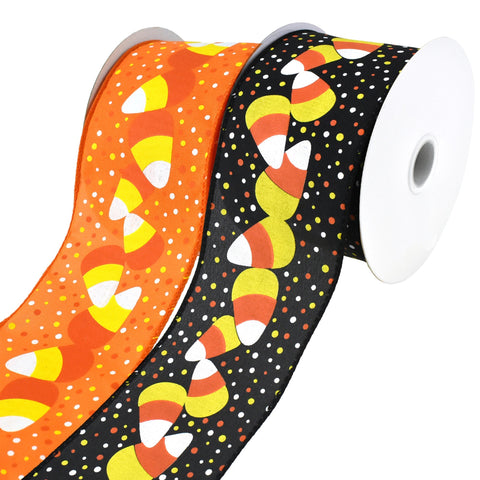 Polka Dot Candy Corn Wired Ribbon, 2-1/2-Inch, 10-Yard