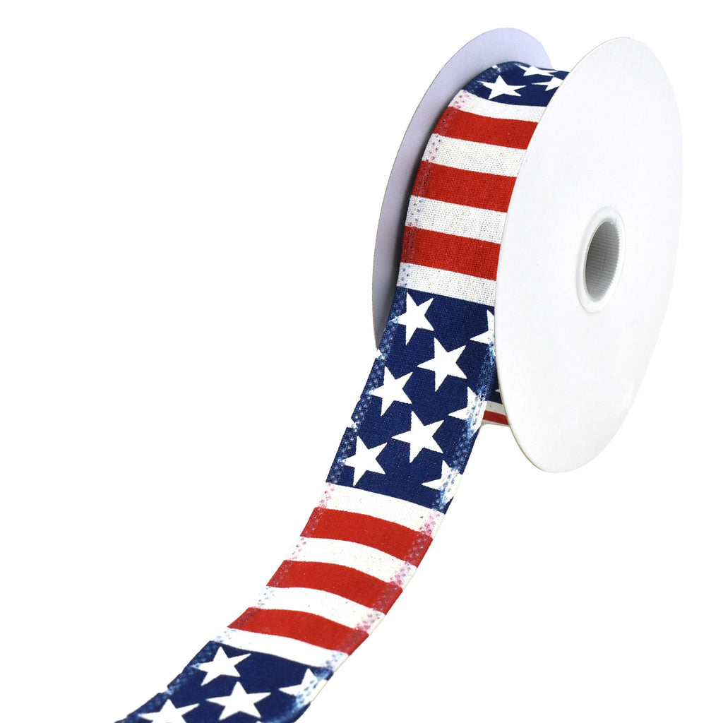 Stars and Stripes Canvas Wired Ribbon, 1-1/2-Inch, 10-Yard