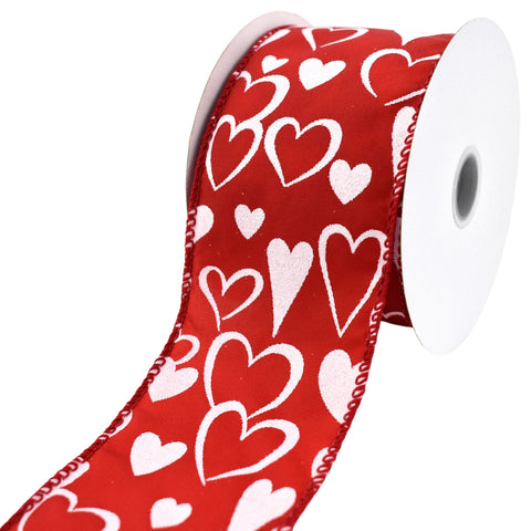 Valentine's Glittered Hearts Satin Wired Ribbon, 2-1/2-inch, 10-yard