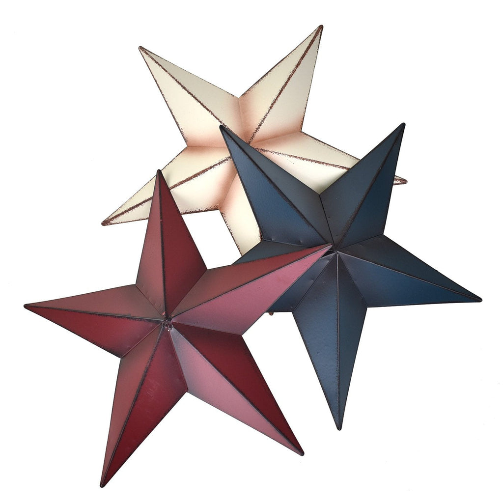 Large Rustic Metal Star Wall Decor, Assorted Colors, 22-Inch, 3-Piece