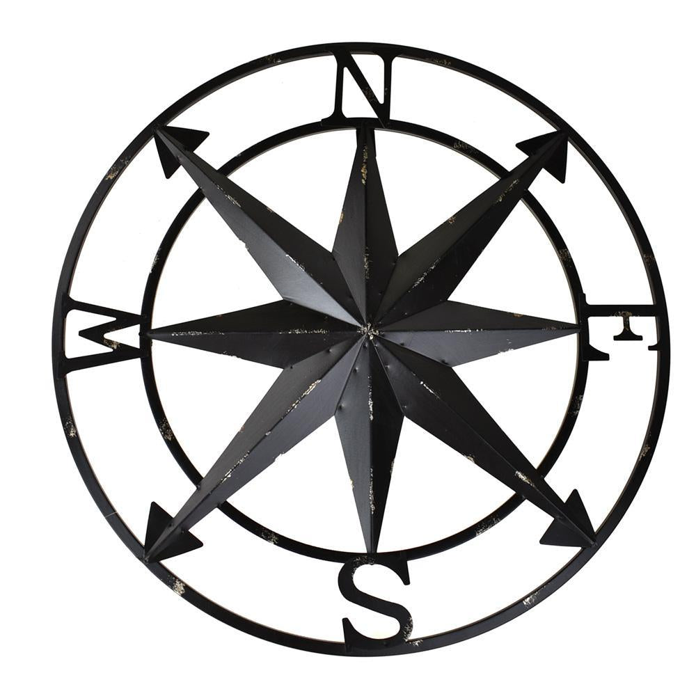 Large Rustic Compass Wall Decor, Black, 20-Inch
