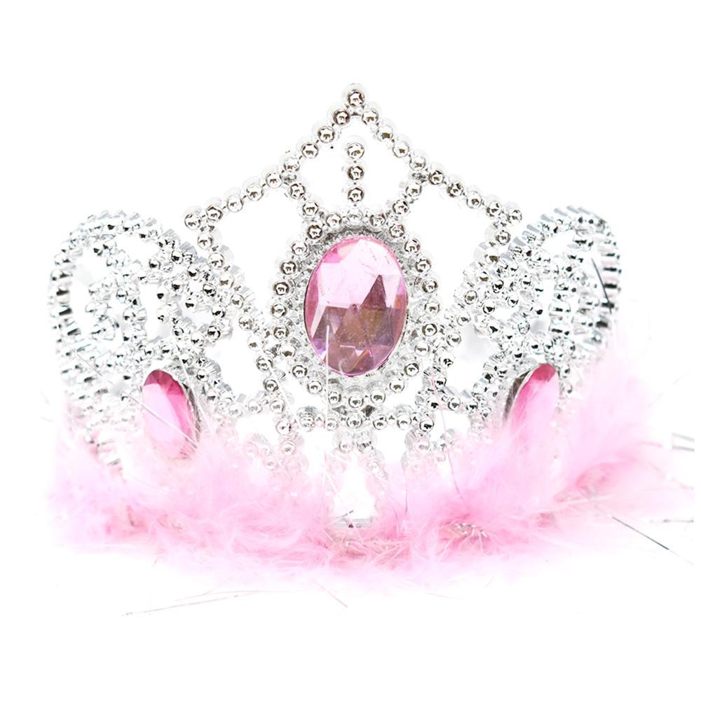 Plastic Princess Gemstone Tiara with Boa, Silver/Pink, 4-1/2-Inch