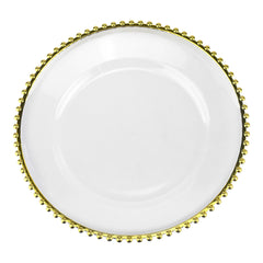 Beaded Trim Clear Round Plastic Charger Plate, 12-1/2-inch