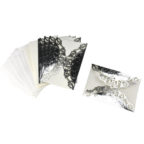 Metallic Filigree Envelope Party Invitations, 7-3/4-Inch. 8-Count - Silver